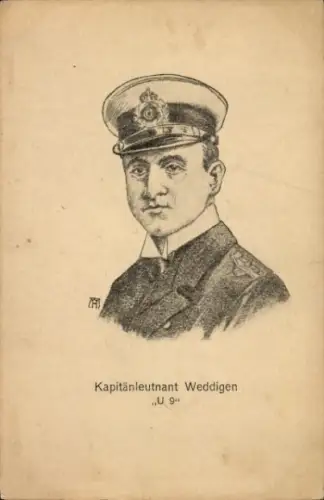 Ak Kapitänleutnant Weddigen U-9, Porträt