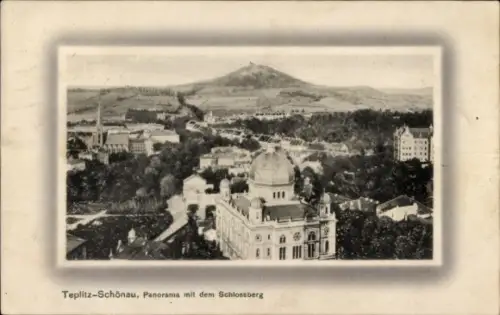 Judaika Passepartout Ak Teplice Šanov Teplitz Schönau Region Aussig, Panorama, Schlossberg, Synagoge