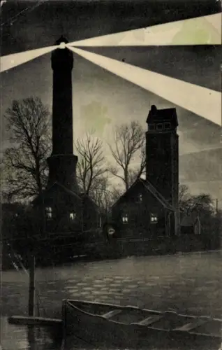 Ak Chorzelin Osternothafen Świnoujście Swinemünde Pommern, Leuchtturm und Lotsenturm bei Nacht