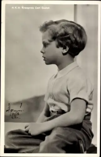 Ak Kronprinz Carl Gustaf von Schweden, Portrait, Profilansicht