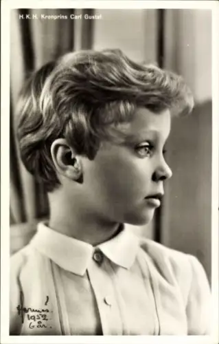 Ak Kronprinz Carl Gustaf von Schweden, Portrait, Profilansicht