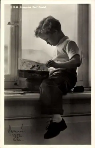 Ak Kronprinz Carl Gustaf von Schweden, Portrait, Profilansicht