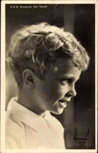 Ak Kronprinz Carl Gustaf von Schweden, Kinderportrait im Profil