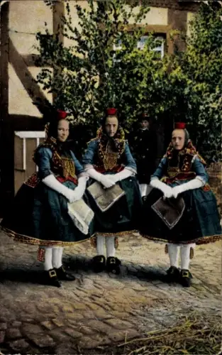 Ak Mädchen in hessischen Trachten