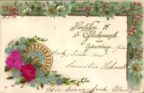 Präge Material Ak Glückwunsch Geburtstag, Blumen, Vergissmeinnicht