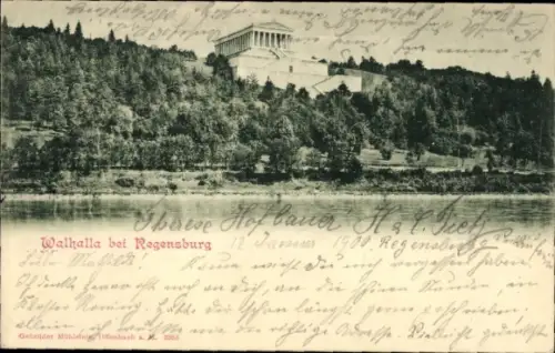 Ak Regensburg an der Donau Oberpfalz, Walhalla,  Landschaft, Fluss, Bäume, Monument
