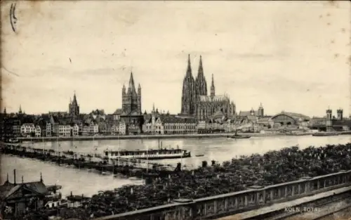 Ak Köln am Rhein, Panorama von  Rhein, Kölner Dom, Schiffe, Altstadt
