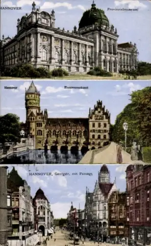 Ak Hannover,  Provinzialmuseum, Flusswasserkunst, Georgstraße mit Passage