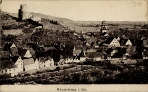 Ak Kaysersberg Elsass Haut Rhin,  Stadtansicht, Häuser, Kirchturm, Burg