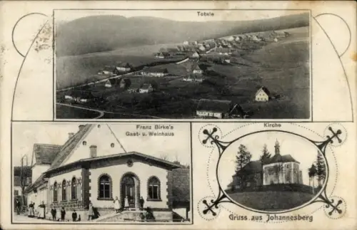 Ak Johannesberg Fulda in Hessen, Landschaftsaufnahme, Gaststätte, Kirche, Gruss aus Johannesberg