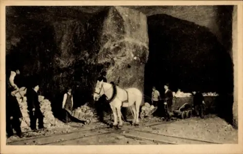 Ak Wieliczka Groß Salze Polen, Bergleute, Pferd, Salztransport, Salzmine, Wieliczka