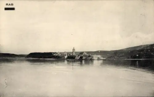 Ak Rab Kroatien, Bild von  Wasseransicht, Ortsschild 'RAB'