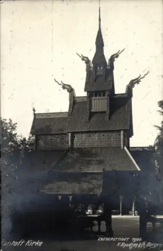 Ak Fantoft Årstad Bergen Norwegen, Fantoft Kirke, Jahr 1906, K.Knudsen  Schwarz-Weiß-Foto