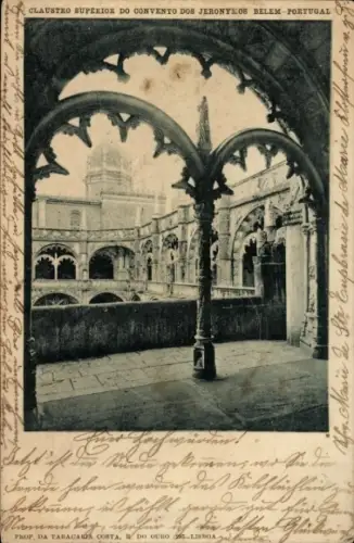 Ak Belém Lisboa Lissabon Portugal, Kreuzgang des Hieronymitenklosters, Portugal, Text in Deutsch 