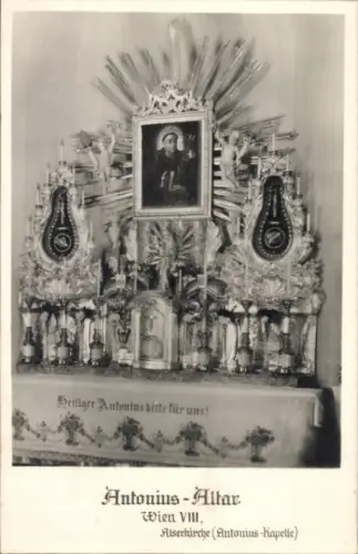 Ak Wien 8 Josefstadt, Antonius-Altar, Heiliger Antonins bitte für uns, Altar mit Heiligenbildern