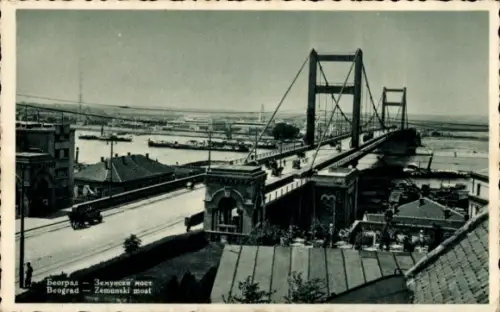 Ak Zemun Semlin Beograd Belgrad Serbien, Zemun-Brücke,  Flussansicht, Fahrzeuge, Schwarz-Weiß-Fot