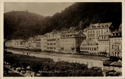 Ak Karlovy Vary Karlsbad Stadt, Karlsbad, Alle Wiese,  Stara Louks,  Gebäude