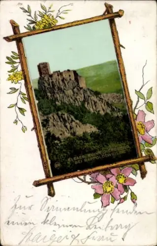 Ak Ribeauvillé Rappoltsweiler Elsass Haut Rhin, Ruine Giersberg, Landschaft, Blumenrahmen, 