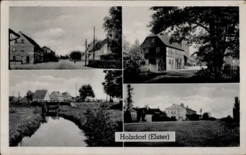 Ak Holzdorf Jessen an der Elster, Straßenansicht, Fachwerkhaus, Elster