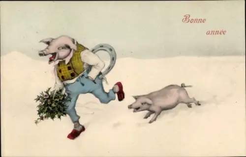 Ak Glückwunsch Neujahr, vermenschlichte Schweine