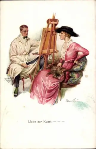 Künstler Ak Leu, Hans, Liebe zur Kunst, Maler, Frau, Primus 3301