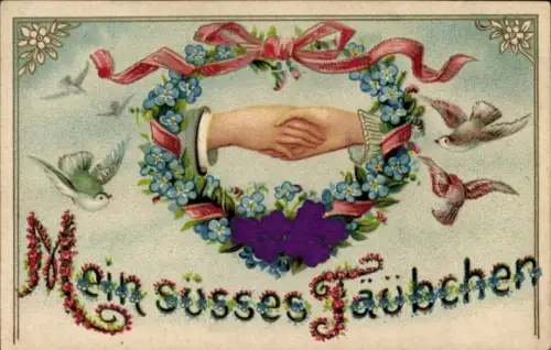 Material Präge Ak Mein süßes Täubchen, Blumen