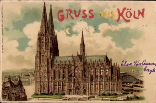 Halt gegen das Licht Litho Köln am Rhein, der Dom