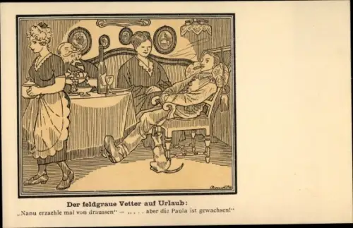 Künstler Ak Arnold, Karl, Liller Kriegszeitung, Der feldgraue Vetter auf Urlaub