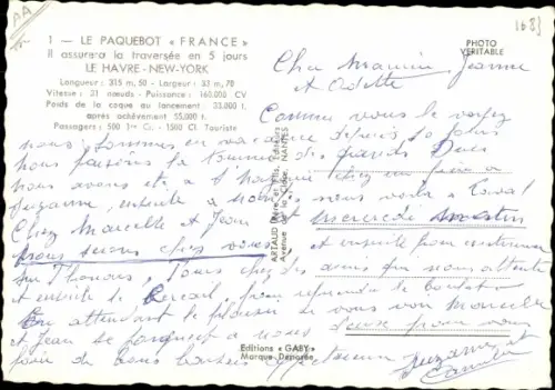 Ak Dampfer France, CGT French Line, Passagierschiff