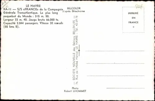 Ak Dampfer, Dampfschiff France, CGT, French Line