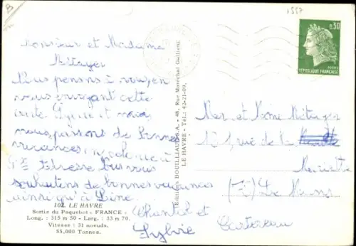Ak Dampfer France, CGT French Line, Passagierschiff