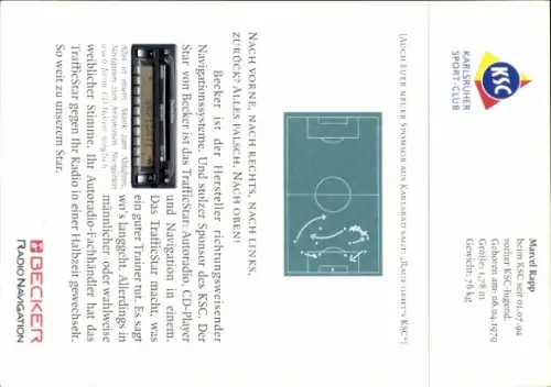 Autogrammkarte Fußballer Marcel Rapp, Karlsruher SC, Autogramm