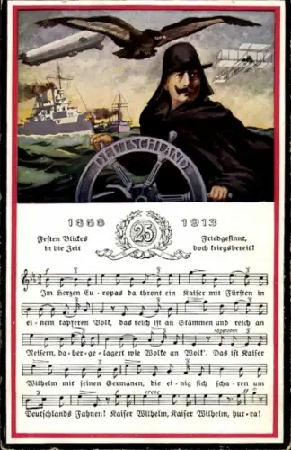 Lied Ak Kaiser Wilhelm II. als Steuermann, Kaiserliche Marine, I. WK, Zeppelin, Flugzeug