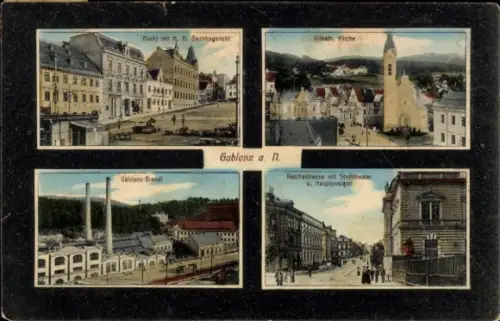 Ak Jablonec nad Nisou Gablonz an der Neiße Region Reichenberg, Markt, Kirche, Hauptpostamt