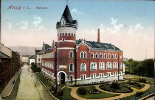 Ak Ústí nad Labem Aussig an der Elbe, Stadtbad