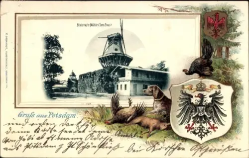 Präge Wappen Passepartout Ak Potsdam, Historische Mühle, Jagd