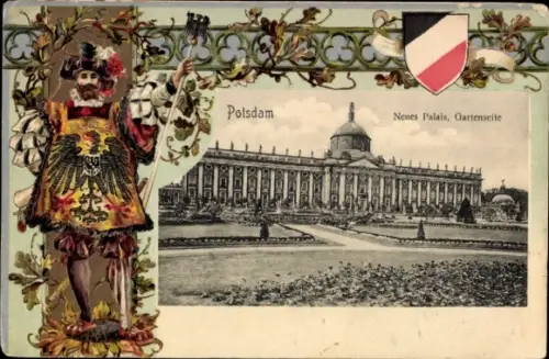 Präge Wappen Passepartout Ak Potsdam, Neues Palais, Gartenseite, Ritter