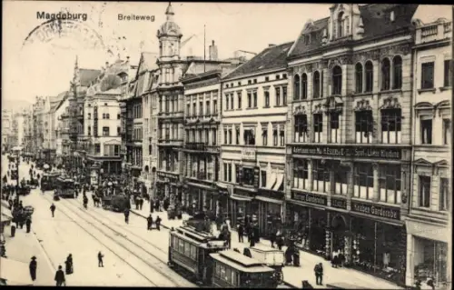 Ak Magdeburg an der Elbe, Breiteweg, Straßenbahn