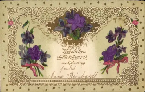Präge Material Ak Glückwunsch Geburtstag, Blumen