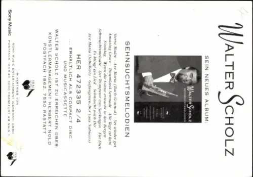 Autogrammkarte Musiker Walter Scholz mit Trompete, Autogramm