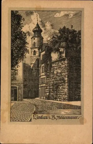 Ak Lindau am Bodensee Schwaben, Lindau i. B., Heidenmauer, Stadtansicht, Straße, Gebäude
