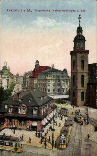 Ak Frankfurt am Main,  Hauptwache, Katharinenkirche, Zeil, Straßenbahnen