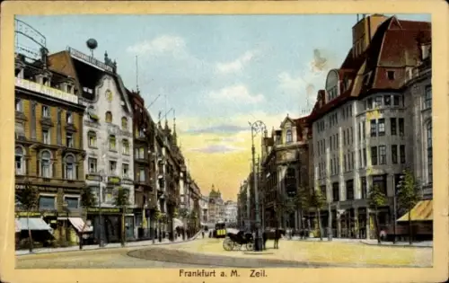 Ak Frankfurt Main, Die Zeil, Straßenbahn, Kutsche