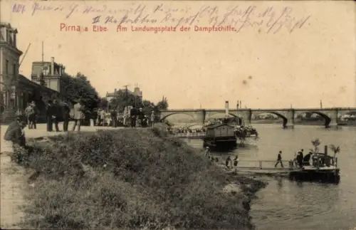 Ak Pirna an der Elbe, Landungsplatz der Dampfschiffe