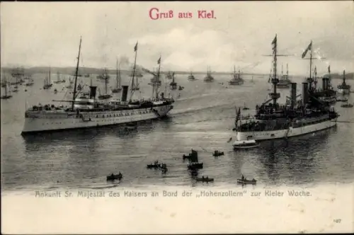 Ak Kiel, Ankunft des Kaisers an Bord der Hohenzollern, Kieler Woche