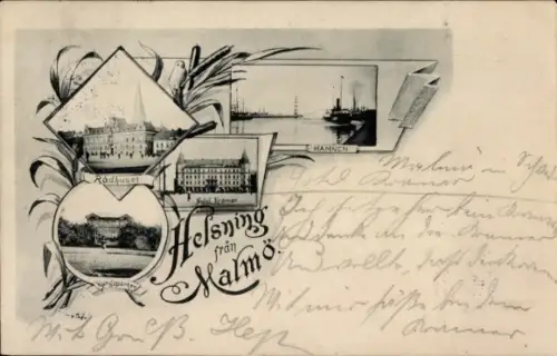 Ak Malmö Schweden, Rådhuset, Helsing,  Hamnen, Gotel Kramer