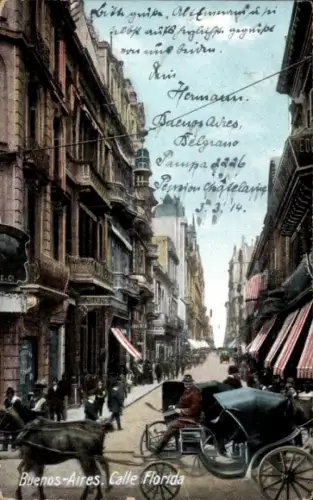 Ak Buenos Aires Argentinien, Straße in  Pferdekutsche, Menschen, Geschäfte, Calle Florida