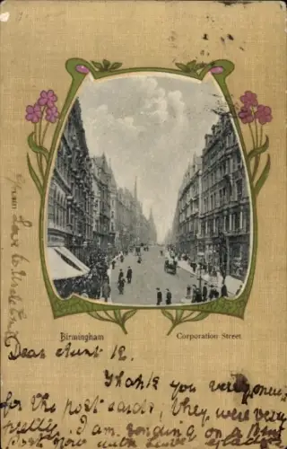 Ak Birmingham West Midlands England,  Corporation Street, Straßenansicht, Menschen, Fahrzeuge