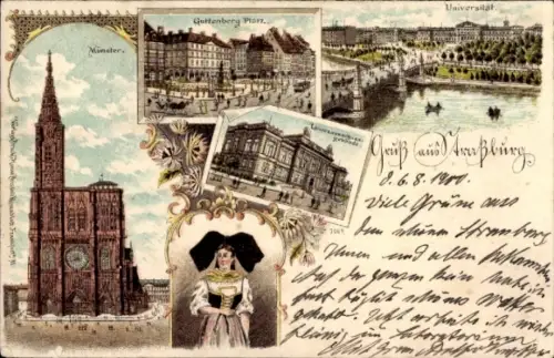 Litho Strasbourg Straßburg Elsass Bas Rhin, Münster, Guttenbergplatz, Universität, Landesausschuss