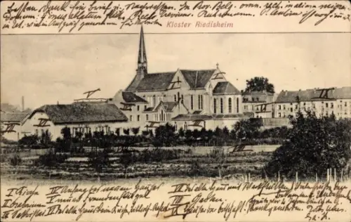 Ak Riedisheim Elsass Haut Rhin, Kloster  , Dank für Brief, Adresse an Pater Alois Meier